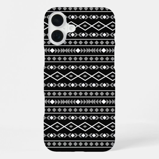 アステカ図形パターン白グレー黒 iPhoneケース (裏面)
