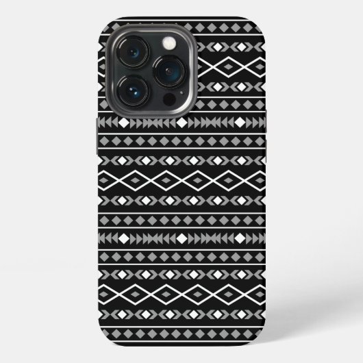 アステカ図形パターン白グレー黒 iPhoneケース (裏面)
