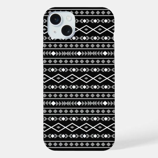 アステカ図形パターン白グレー黒 iPhoneケース (裏面)