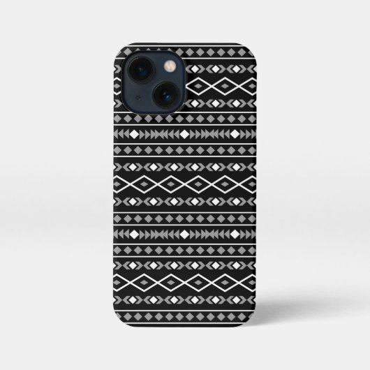 アステカ図形パターン白グレー黒 iPhoneケース (裏面)