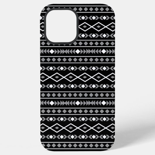 アステカ図形パターン白グレー黒 iPhoneケース (裏面)