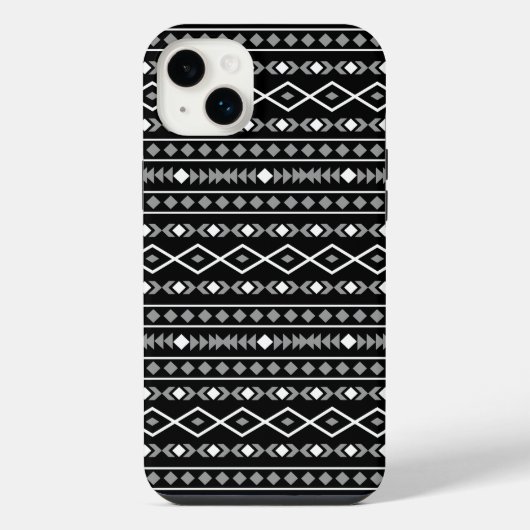 アステカ図形パターン白グレー黒 iPhoneケース (裏面)