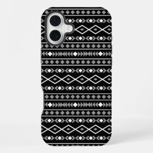 アステカ図形パターン白グレー黒 iPhone 16 PLUSケース