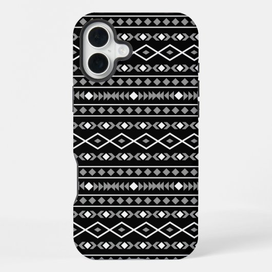 アステカ図形パターン白グレー黒 iPhoneケース (裏面)