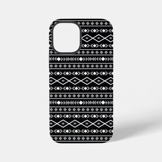 アステカ図形パターン白グレー黒 iPhoneケース (裏面)