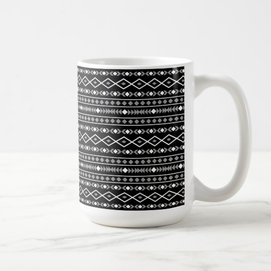 アステカ図形パターン白黒灰色 コーヒーマグカップ (右)