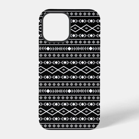 アステカ図形パターン白黒灰色 iPhoneケース (裏面)