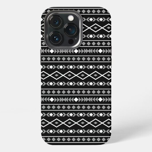 アステカ図形パターン白黒灰色 iPhoneケース (裏面)