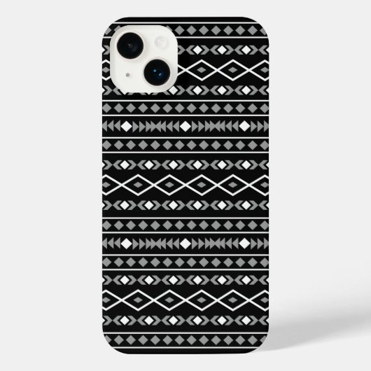 アステカ図形パターン白黒灰色 iPhoneケース (裏面)