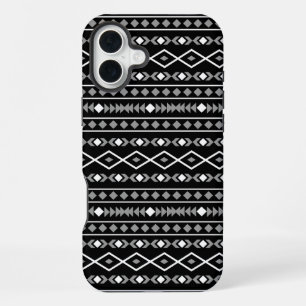 アステカ図形パターン白黒灰色 iPhone 16 PLUSケース