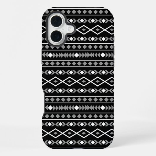 アステカ図形パターン白黒灰色 iPhoneケース (裏面)