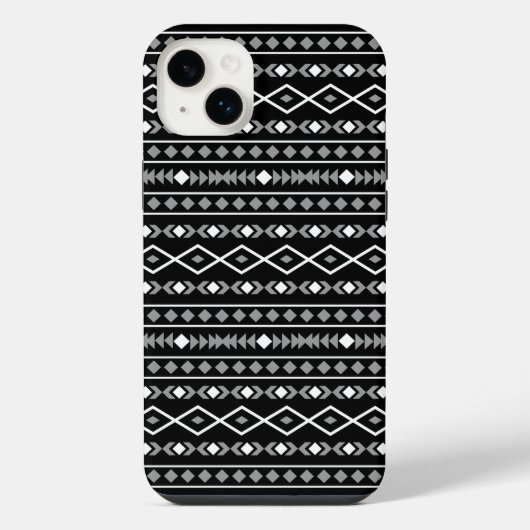 アステカ図形パターン白黒灰色 iPhoneケース (裏面)