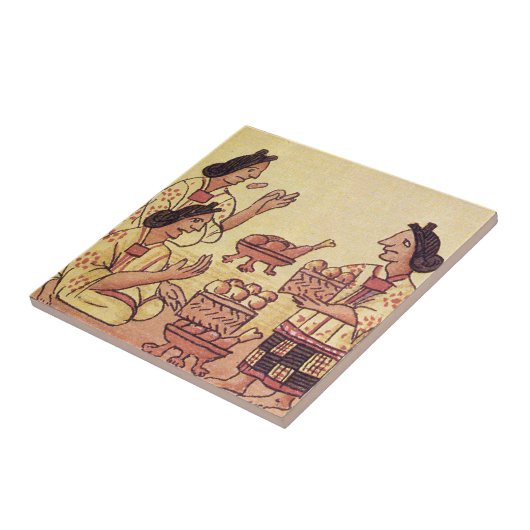 アステカ宴会の女性 タイル (側面)