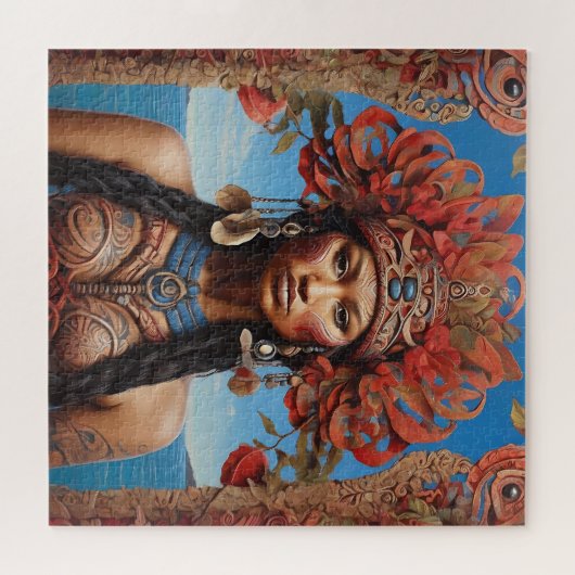 アステカ抽象芸術鮮やかトライバルフュージョンアート ジグソーパズル (横)