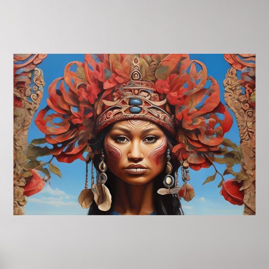 アステカ抽象芸術鮮やかトライバルフュージョンアート ポスター (正面)