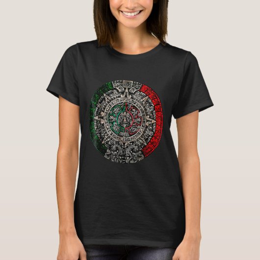 アステカ暦 太陽の石 メキシカンアート 彫刻 マヤ Tシャツ (正面)