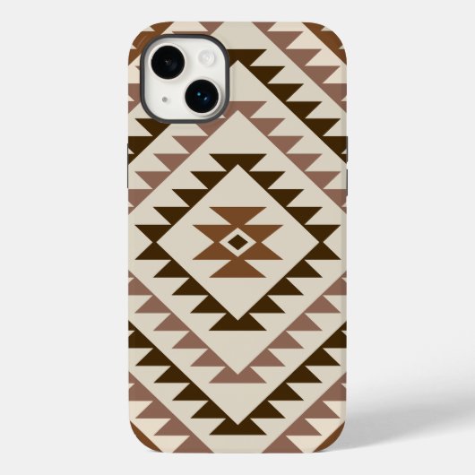 アステカ柄ダイヤモチーフデザイン ブラウン+クリーム Case-Mate iPhoneケース (裏面)