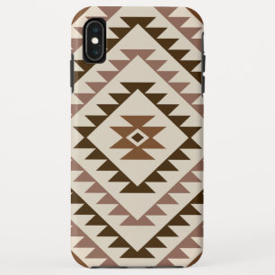 アステカ柄ダイヤモチーフデザイン ブラウン+クリーム iPhone XS MAXケース