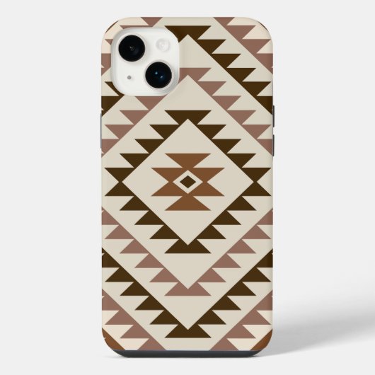 アステカ柄ダイヤモチーフデザイン ブラウン＋クリーム iPhoneケース (裏面)