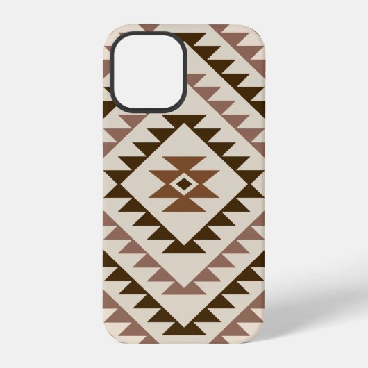 アステカ柄ダイヤモチーフデザイン ブラウン+クリーム iPhoneケース (裏面)