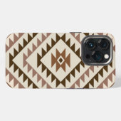 アステカ柄ダイヤモチーフデザイン ブラウン+クリーム iPhoneケース (裏面横)