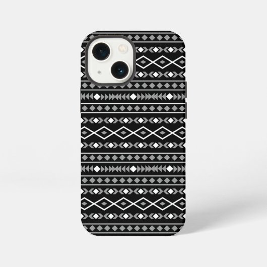 アステカ柄 グレー 白 黒 iPhoneケース (裏面)