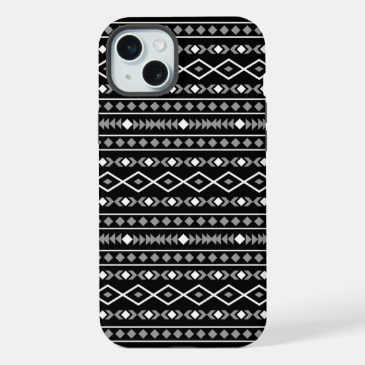 アステカ柄 グレー 白 黒 iPhoneケース (裏面)