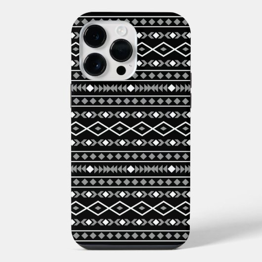 アステカ柄 グレー 白 黒 iPhoneケース (裏面)