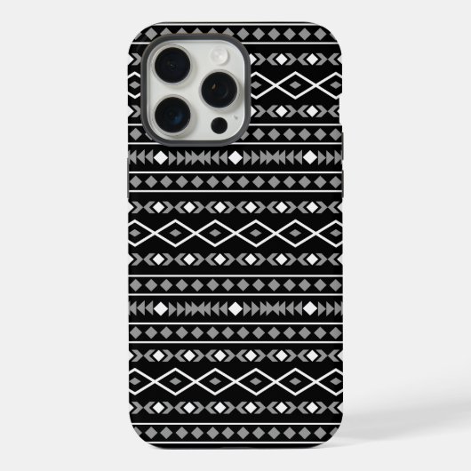 アステカ柄 グレー 白 黒 iPhoneケース (裏面)