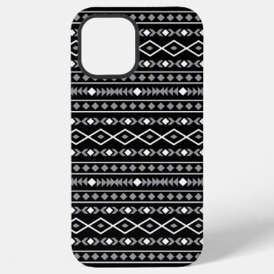 アステカ柄 グレー 白 黒 iPhone 12 PRO MAXケース