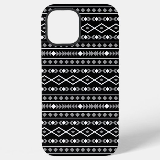 アステカ柄 グレー 白 黒 iPhoneケース (裏面)