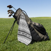 アステカ白黒グレー混合モチーフ模様 ゴルフタオル (グリーン)