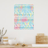 アステカ部族鮮やか抽象芸術水彩色（ばちゃばちゃ）跳ねる ポスター (キッチン)