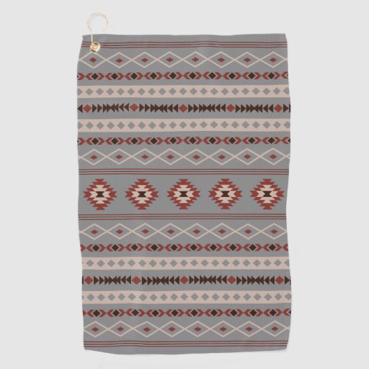 アステカ錆クリームブラウン灰色の混合モチーフ模様 ゴルフタオル (正面)