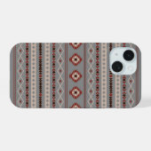 アステカ錆クリームブラウン灰色の混合モチーフ模様 iPhone 15ケース (裏面横)