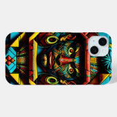 アステカ顔パターン青赤金ゴールド Case-Mate iPhoneケース (裏面 (横))