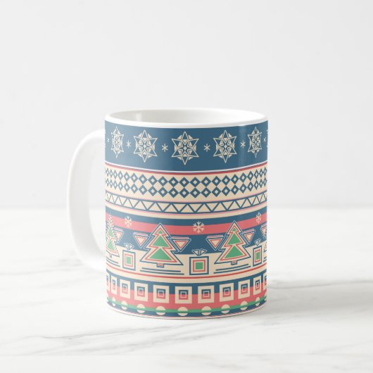 アステカ風クリスマスツリー ユニークなホリデー コーヒーマグカップ (正面左)