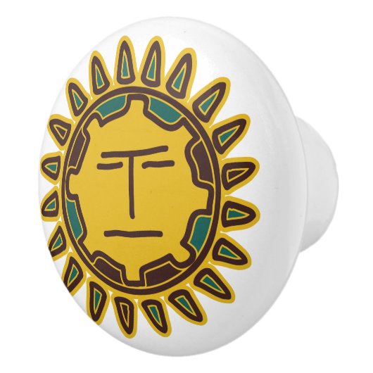 アステカ イエロー サン モチーフ セラミックノブ (右)