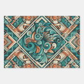 アステカ-インスパイアティール（緑がかった色）とテラコッタ模様 ラッピングペーパーシート (正面2)