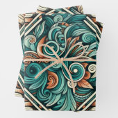 アステカ-インスパイアティール（緑がかった色）とテラコッタ模様 ラッピングペーパーシート (インサイチュ)