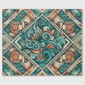 アステカ-インスパイアティール（緑がかった色）とテラコッタ模様 ラッピングペーパー (フラット)