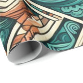 アステカ-インスパイアティール（緑がかった色）とテラコッタ模様 ラッピングペーパー (ロールコーナー)