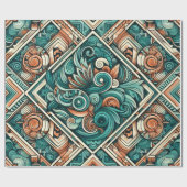 アステカ-インスパイアティール（緑がかった色）とテラコッタ模様 ラッピングペーパー (フラット)