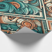 アステカ-インスパイアティール（緑がかった色）とテラコッタ模様 ラッピングペーパー (角)