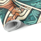 アステカ-インスパイアティール（緑がかった色）とテラコッタ模様 ラッピングペーパー (ロールコーナー)