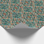 アステカ-インスパイアティール（緑がかった色）とテラコッタ模様 ラッピングペーパー (角)