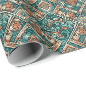 アステカ-インスパイアティール（緑がかった色）とテラコッタ模様 ラッピングペーパー (ロールコーナー)