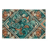 アステカ-インスパイアティール(緑がかった色)とテラコッタ模様 枕カバー (裏面)