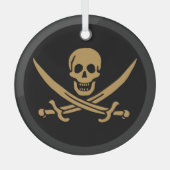 アステカ ゴールド スカル & カットラス パイレーツ カリコ ジャック ガラスオーナメント (正面)