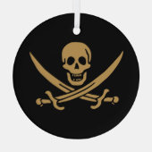 アステカ ゴールド スカル & カットラス パイレーツ カリコ ジャック ガラスオーナメント (裏面)